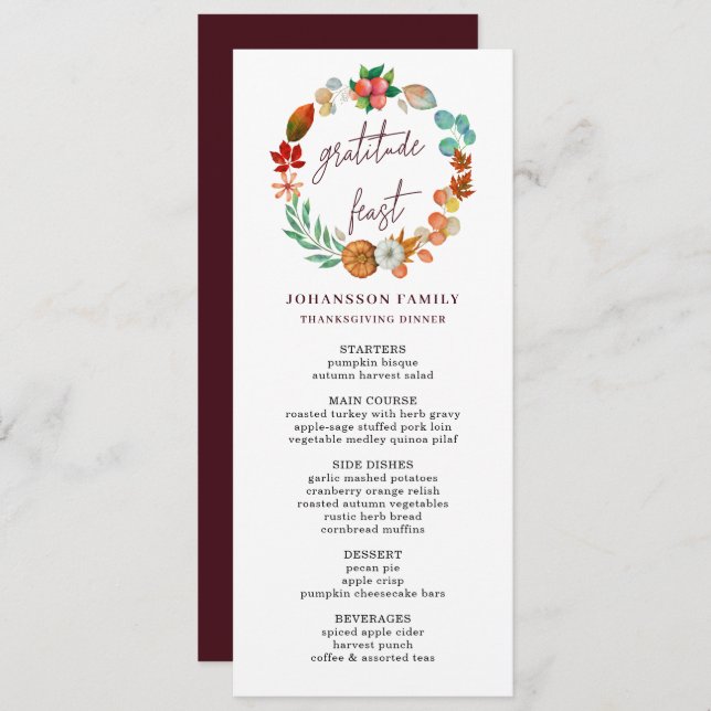 MENU GRATITUDE PUMPKIN WREATH THANKSGIVING JANTO (Frente/Verso)