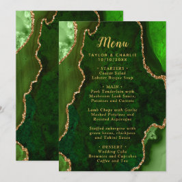 Menu Green and Gold Agate Marble Wedding