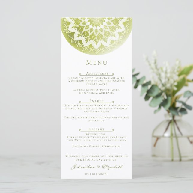 Menu Green Lace Mandala Wedding (Em pé/Frente)