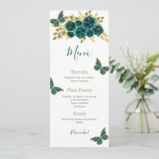 Menu Greenery Floral Quinceañera