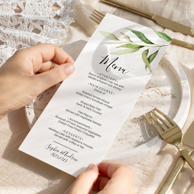 Menu Greenery Leaf Floral Minimal Wedding (Criador carregado)