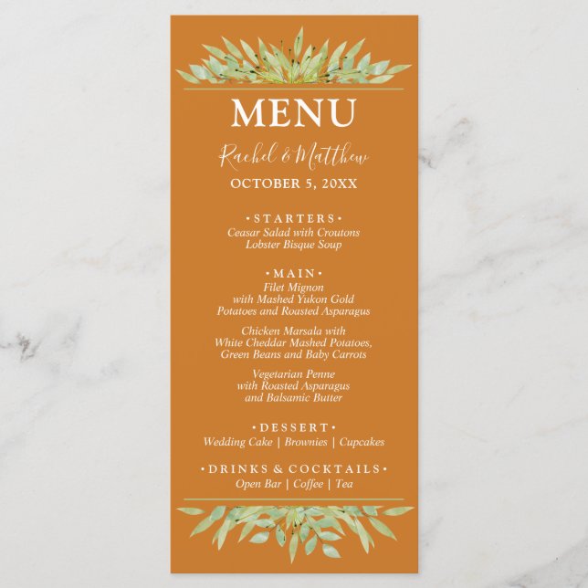 Menu Greenery no Casamento outono Ochre (Frente)