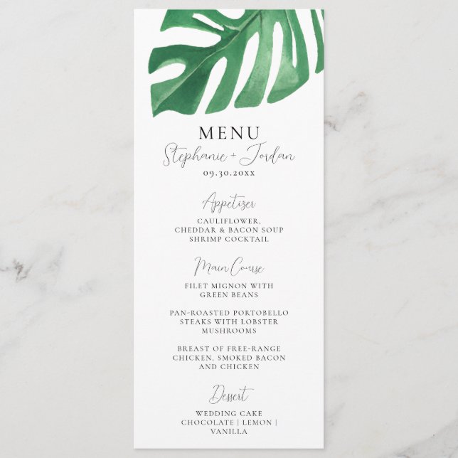 Menu Greenery Tropical Monstera Sai do Casamento de Ver (Frente)