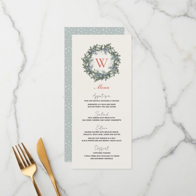 Menu Greenery Wreath Monograma Janto Natal (Frente/Verso In Situ)