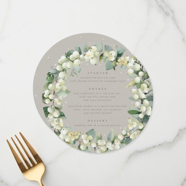 Menu Greige Snowberry+Eucalyptus 3 Course Wedes (Frente/Verso In Situ)