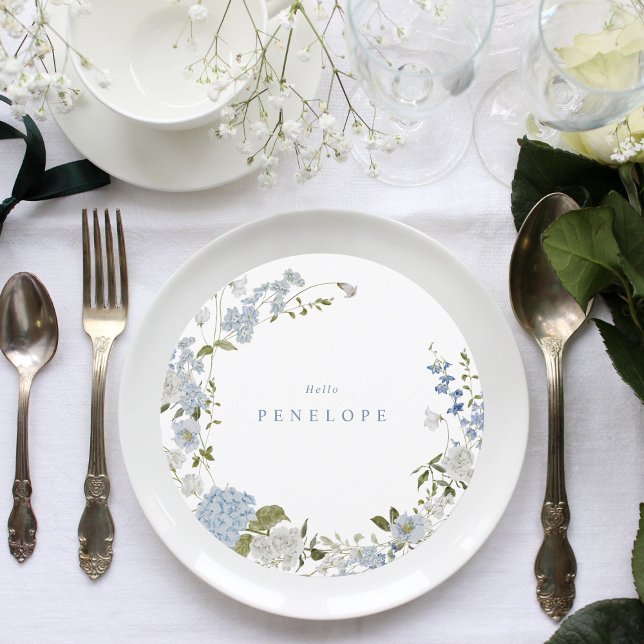 Menu Grinalda Floral Azul Suave Delicada Personalizada (Criador carregado)