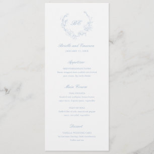 Menu Grinalda Monograma Azul Empoeirado Casamento Elega