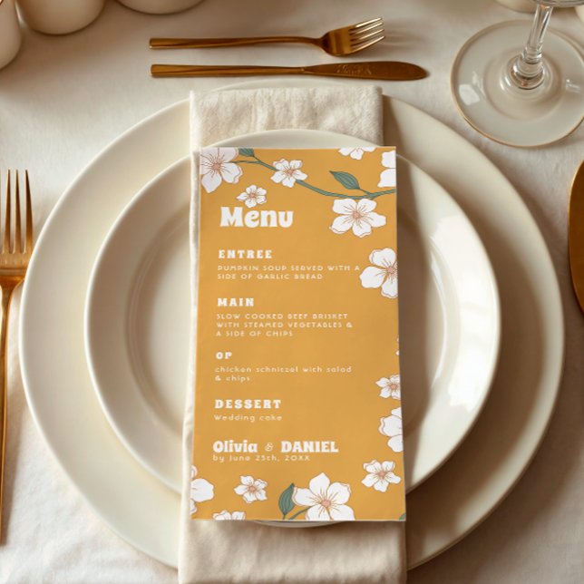 Menu Groovy Mostard Floral Wedding (Criador carregado)