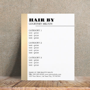 Menu Hairstylist de Linha Dourada Mínima de Falso
