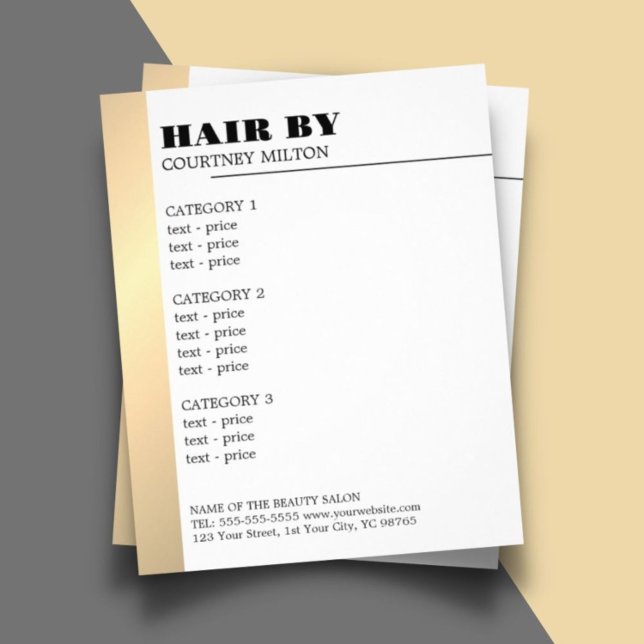 Menu Hairstylist de Linha Dourada Mínima de Falso  (Criador carregado)