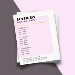 Menu Hairstylist de Linha Dourada Mínima Rosa Faux
