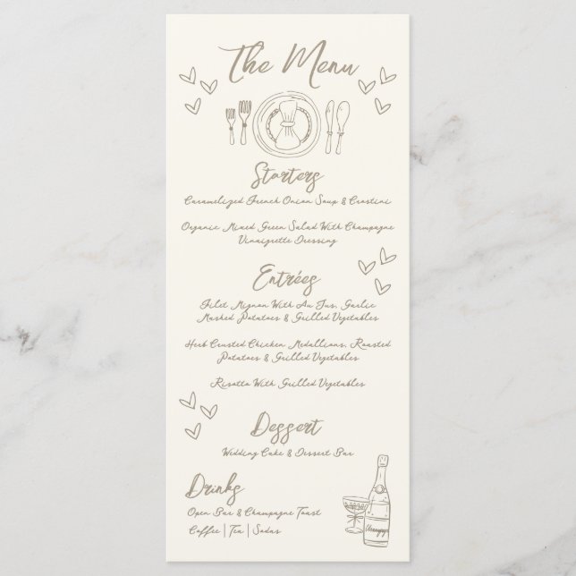 Menu Hand Draw Quirky Whimsical Wedding (Frente)