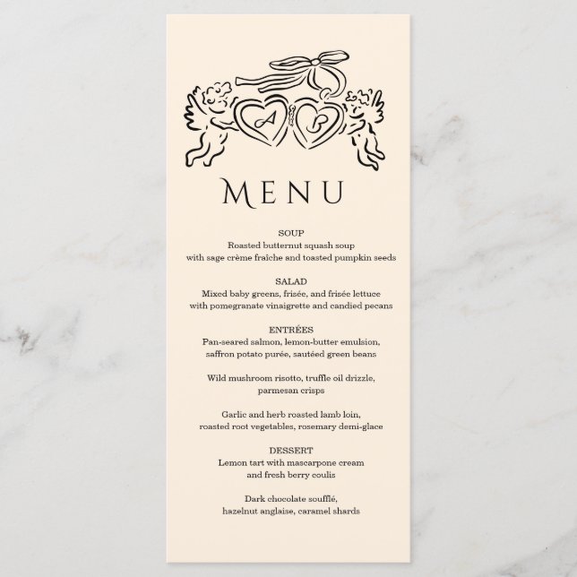 Menu hand drawn heart couple Whimsical Wedding  (Frente)