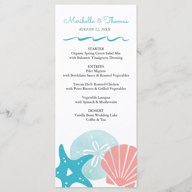 Menu Happy Seashore | Casamento Tropical Beach Seashell (Frente)