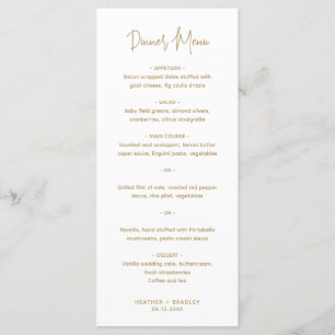 Menu Heather Elegante Dourado Casamento Moderno Mínimo