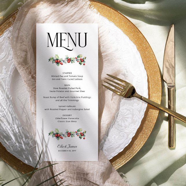 Menu Holly e Red Berries Casamento no inverno (Wedding Menu from the Holly Bells Wedding Collection by Darling and May)
