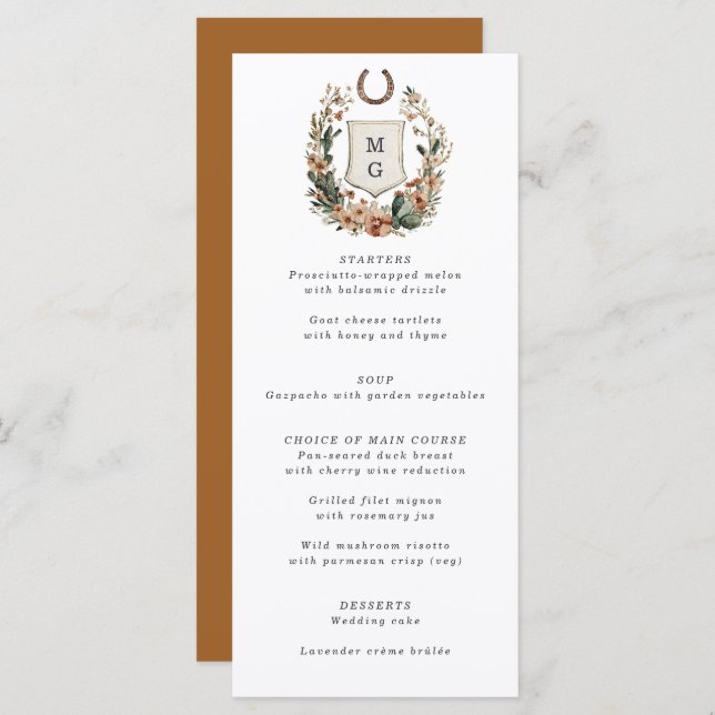 Menu Horseshoe Cactus Western Country Crest Wedding  (Frente/Verso)