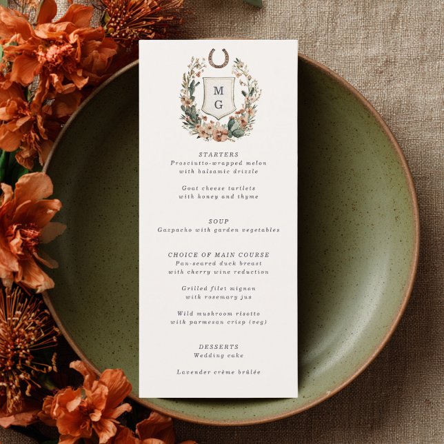 Menu Horseshoe Cactus Western Country Crest Wedding  (Criador carregado)