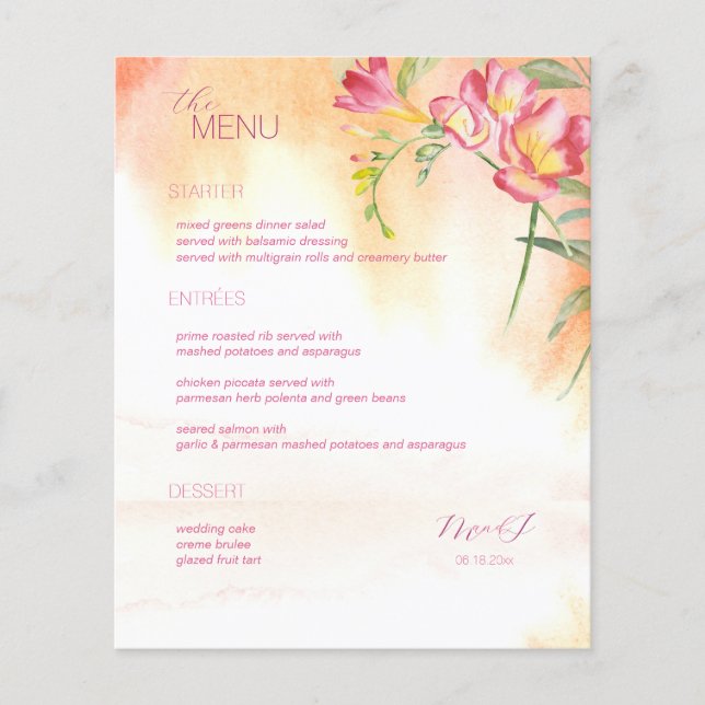Menu Hot Tropical Freesia Watercolor (Frente)