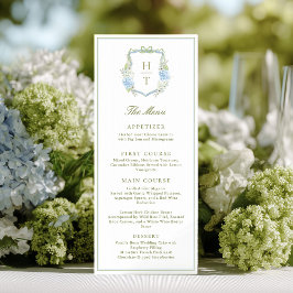 Menu Hydrangea Blue Floral Crest Wedding