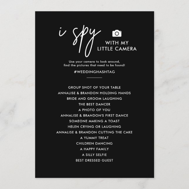 Menu I Spy Photo Hunt Black Weding Game (Frente)