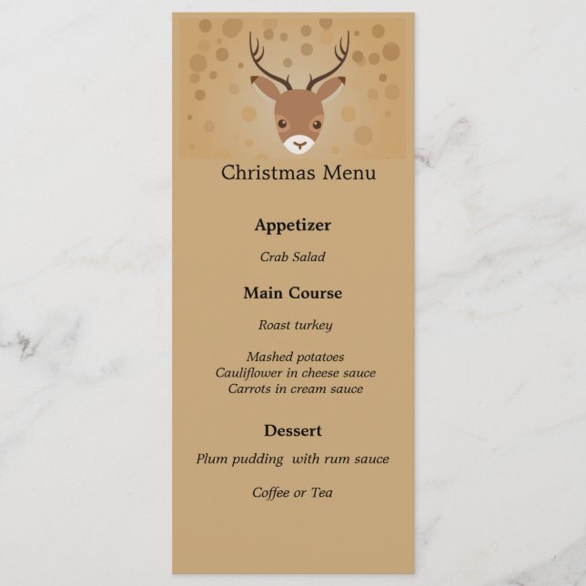 Menu ilustração das renas sobre fundo castanho (Frente)