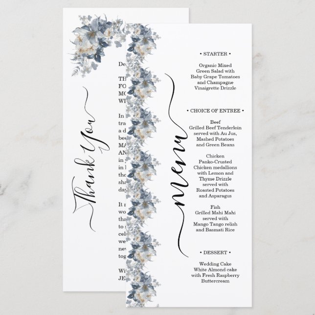 Menu ilustração em aquarela rústica de um floral  (Frente/Verso)