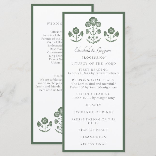 Menu Impressão Botânica em Bloco Verde e Branco (Frente/Verso)