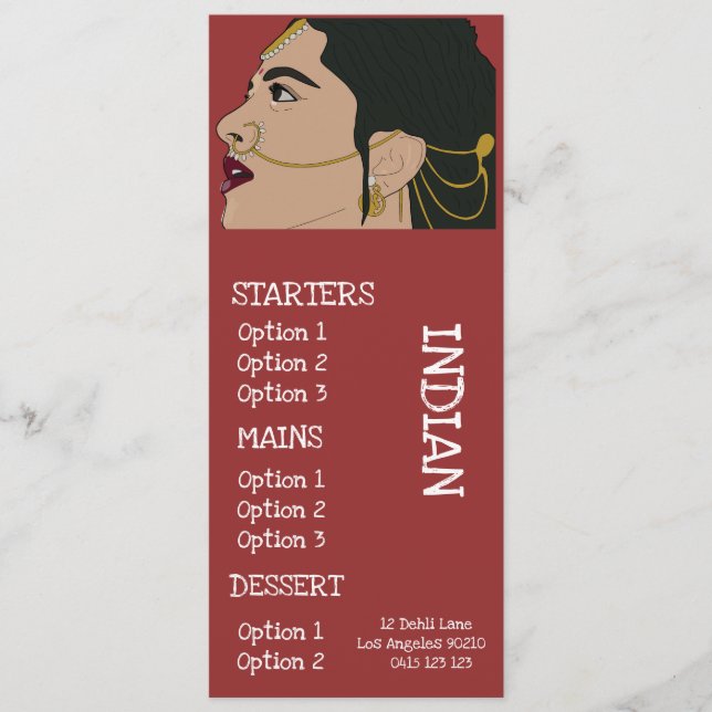 Menu indiano do comensal do restaurante (Frente)