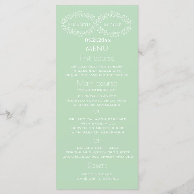 Menu Infinity neo mint botânico romântico elegante (Frente)