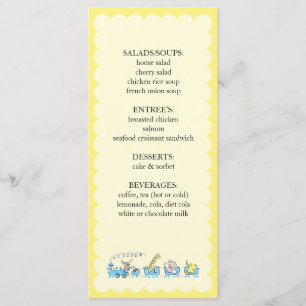 Menu Inserção animal retro do chá de fraldas do trem