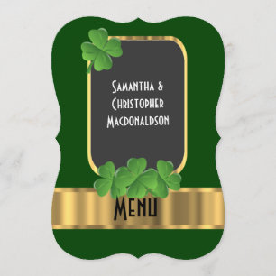 Menu irlandês do casamento do verde, do ouro e do