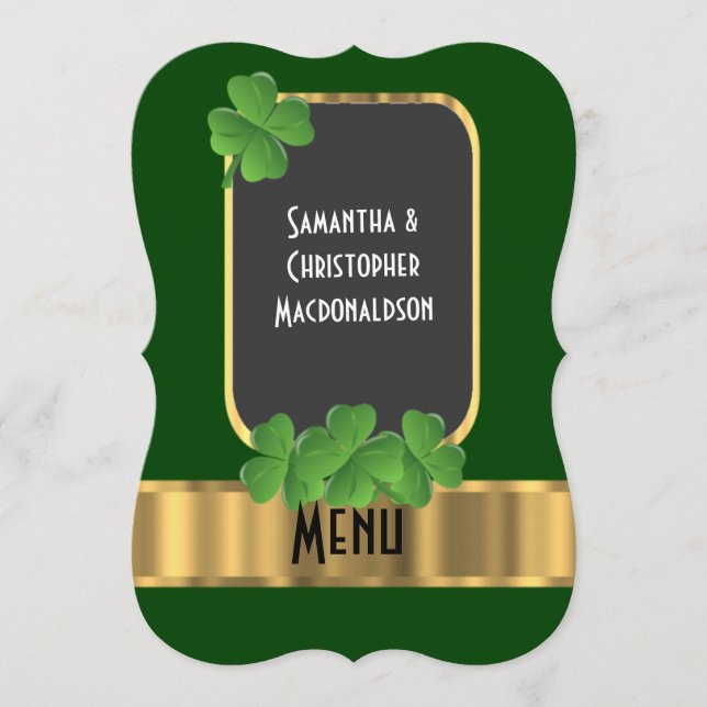 Menu irlandês do casamento do verde, do ouro e do (Frente)