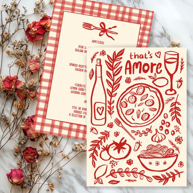 Menu Isso é Amore Caprichoso Comida Bebida Italiana PER (That's Amore Whimsical CUSTOM Italian Food Drink Menu Wedding Dinner Party Shower
)