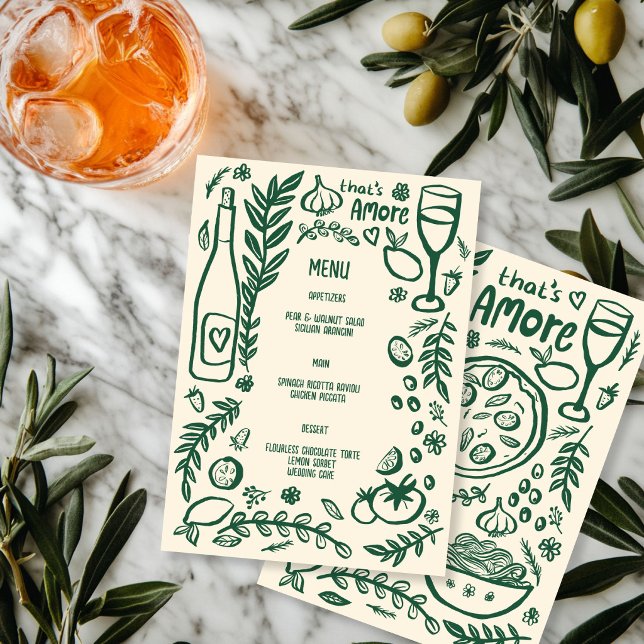 Menu Isso é Amore Comida Italiana Amor Caprichoso PERSO (That's Amore Italian Food Love Whimsical CUSTOM Wedding Shower Menu
)