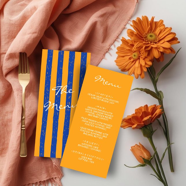 Menu Italian Hand Written Painted Pinstripes Wedding (Criador carregado)