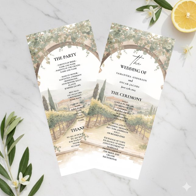 Menu Italian Vineyard Wedding Program | Tuscan Arch  (Criador carregado)