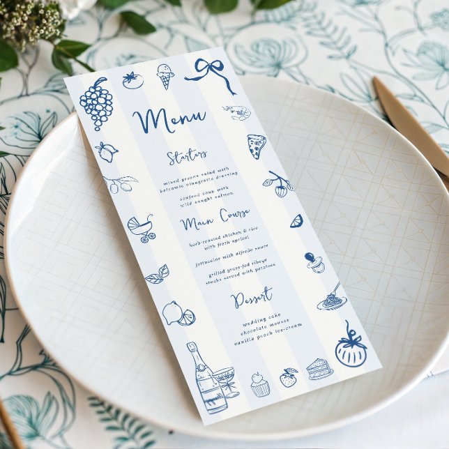 Menu Italiano Listras Azuis Desenhadas à Mão Diver (Criador carregado)