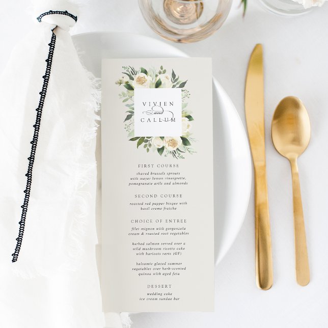 Menu Ivory Bloom | Casamento de Mola Floral de Aquarela (Criador carregado)