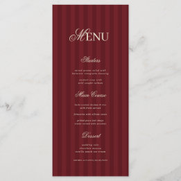 Menu Ivory & Burgundy Elegant Stripes Retro Wedding