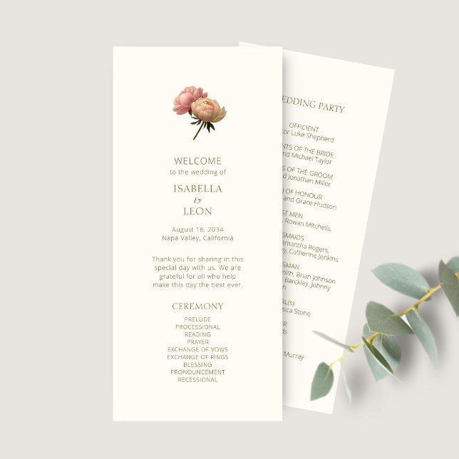 Menu Ivory | Chic Floral Rose Wedding Program (Criador carregado)