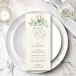 Menu Ivory Elegant Watercolor Wildflower WedMenu<br><div class="desc">Este elegante cardápio de casamento apresenta lindas flores silvestres pintadas manualmente, organizadas como um buquê, perfeito para primavera, verão ou casamentos outono. Para uma personalização mais avançada deste design, clique no BOTÃO FERRAMENTA DESIGN AZUL acima! Itens correspondentes também estão disponíveis.</div>