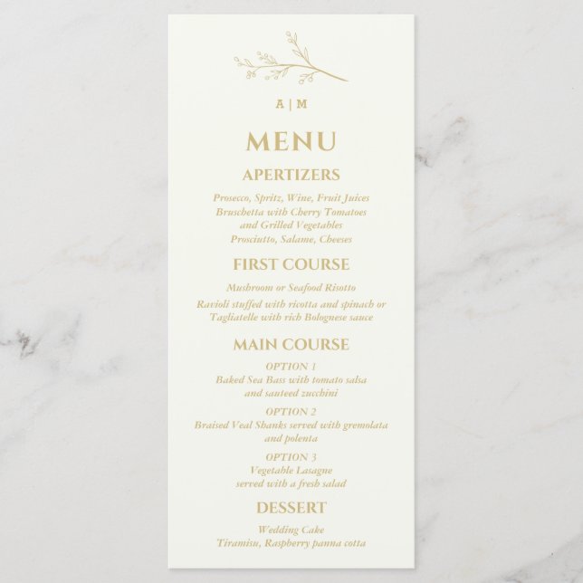 Menu Ivory Monogram Botanical Minimalist Wedding (Frente)