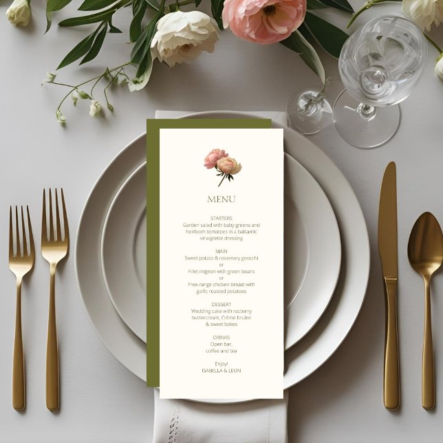 Menu Ivory & Olive | Rosa Chic Floral Wedding (Criador carregado)