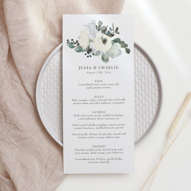 Menu Ivory Watercolor Floral Wedding (Criador carregado)