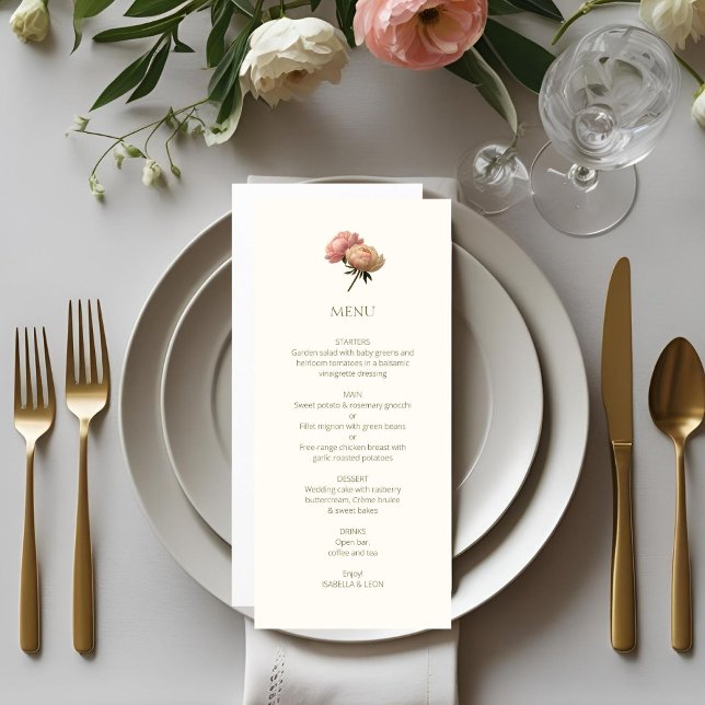 Menu Ivory & White | Chic Floral Rose Wedding  (Criador carregado)