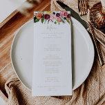 Menu Janta Dourada Tropical Boho<br><div class="desc">Este cartão de janto floral tropical de ouro é perfeito para um casamento moderno. O design apresenta penas castanhas pintadas à mão, cor amarela-boho, branca, púrpura, rosa, pincel, flores borboletas e bagas azuis perfeitamente organizadas em belos buquês. Este menu pode ser usado para recepção de casamento, janto de ensaio, chá...</div>