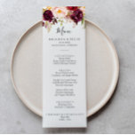 Menu Janta Floral Colorida Rustic Boho<br><div class="desc">Este cartão de janto floral colorido rústico é perfeito para um casamento moderno. A design apresenta coloração d'água rosa, roxa, vermelha e burgundy, agrupadas em buquês elegantes com folhagem verde, inspirando beleza natural. Este menu pode ser usado para recepção de casamento, janto de ensaio, chá de panela ou qualquer evento....</div>