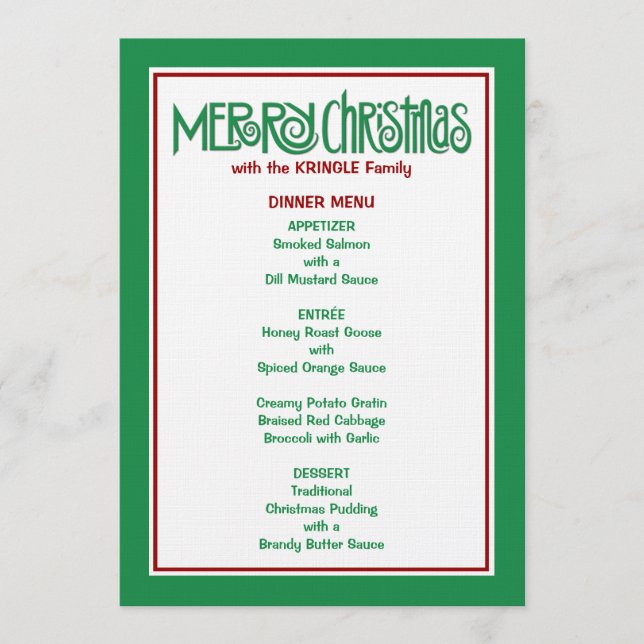 Menu Janta verde Feliz Natal (Frente)