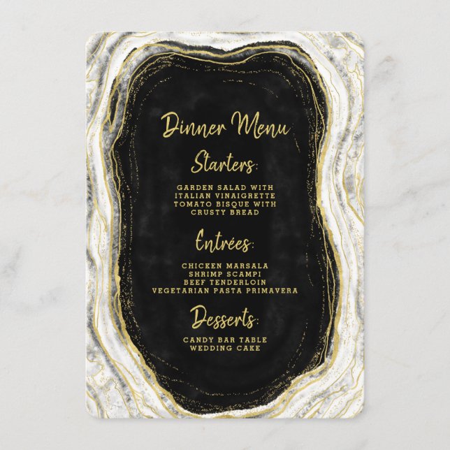 Menu Jantar com bolas de Ágata Geodo Preto Branco e Dou (Frente)
